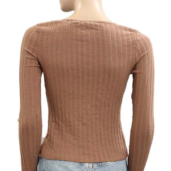 Free People Tilly Long-Sleeve Cardi Blouse Top Knit Ribbed Buttondown XS 281480 - Picture 8 of 8